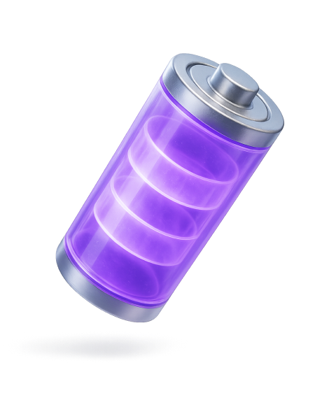 3d asset of a purple battery at maximum performance
